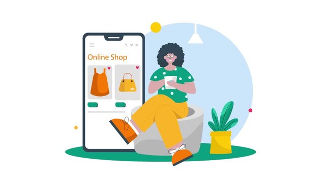 Vector landing page template of online shopping online shopping store with mobile animation