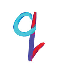 Fototapeta premium Vector illustration of lowercase letter q made of bright colorful paint brush strokes isolated on white background.