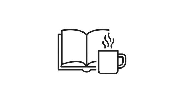 Book and steaming hot coffee cup.