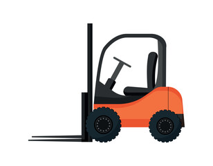 Naklejka premium Vector illustration of an orange industrial forklift truck for warehouse logistics. Isolated on white background.