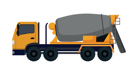 Fototapeta premium Vector illustration of a heavy industrial yellow cement concrete mixer truck. Isolated on white background.