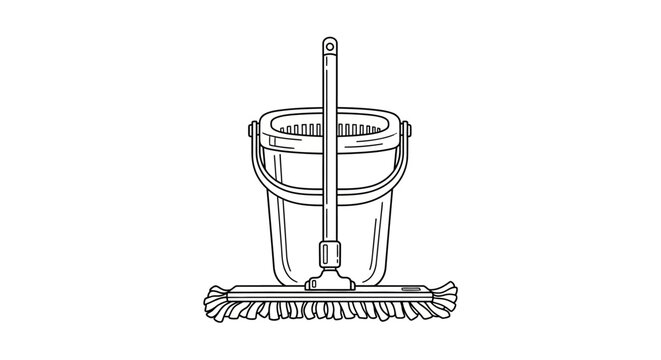 Mop and bucket cleaning tools illustration.