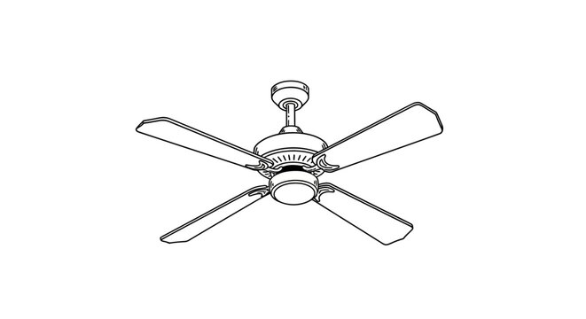Modern ceiling fan with four wooden blades and light fixture.