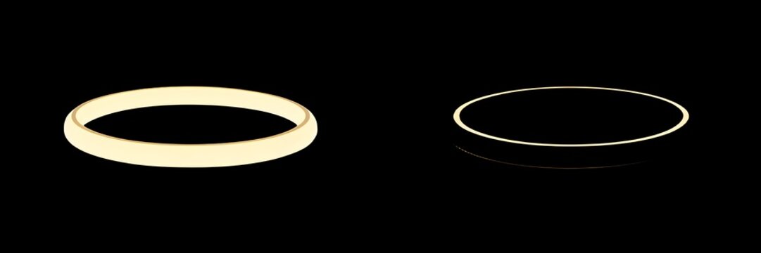 Black and gold wedding rings illustration of two shiny metal rings on black 