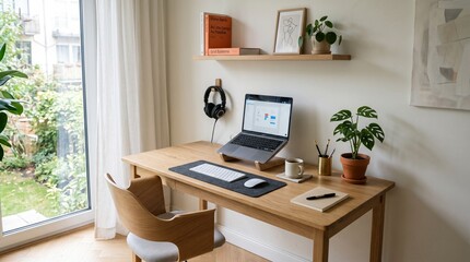 Fototapeta premium Modern home office workspace with laptop 3.