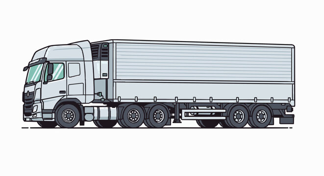 Modern white semi truck with refrigerated trailer