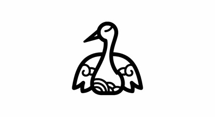 Fototapeta premium Minimalist line art icon of a stylized crane bird with decorative wing patterns