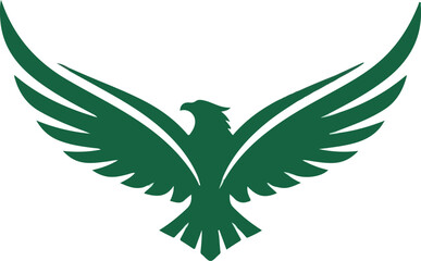 Fototapeta premium A green eagle illustration spreads its wings wide in a graphic design.