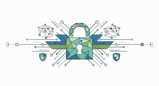 Cyber security concept with digital padlock and network connections