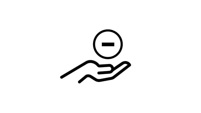 Minimalist hand holding minus icon animation on clean white backdrop.