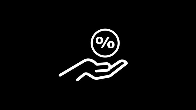 Minimalistic animation of percentage sign appearing on open hand outline.