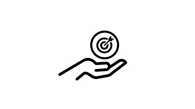 Minimalist black icon of dartboard target appearing on palm of hand sign.