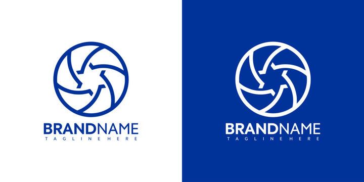 Vector graphic illustration of a brand logo design with a camera shutter on a white and blue background for a company or business identity