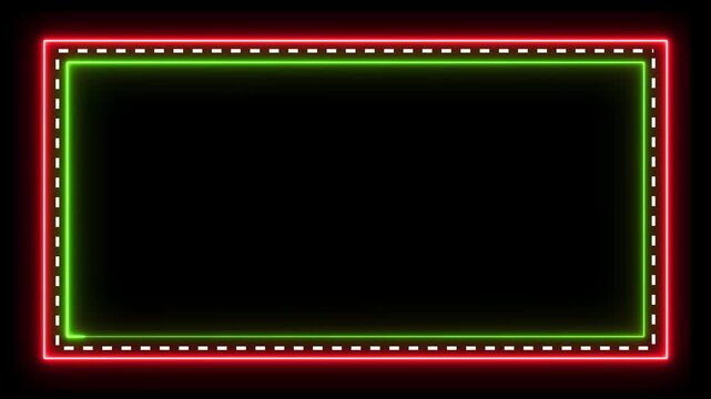 Neon frame bright line motion on black background, loop video.