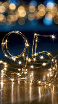 Festive glow of warm white string lights shaped into the numbers ninety-five with soft bokeh background for celebratory and decorative ambiance