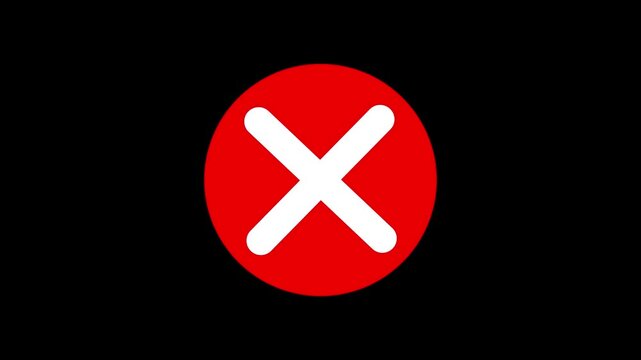 Red circle transforms into an X mark on black background motion graphic.