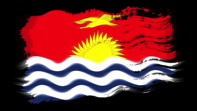 Waving torn Kiribati flag grunge brush burn light leaks, transparent background alpha channel loop full HD