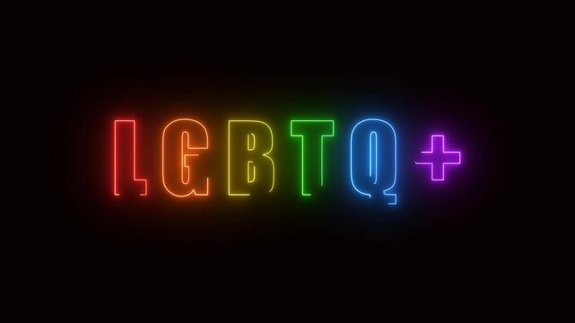 animated text LGBTQ with glowing neon light effect