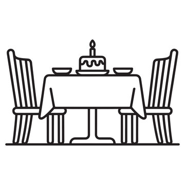 Elegant birthday setup with cake and two chairs around a table