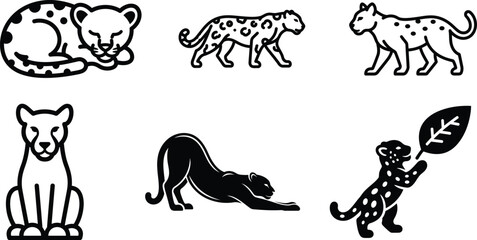 black and white illustrations of different cheetahs in various poses © Saidurra12