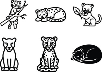 black and white line drawing of various leopards and cheetahs in different poses © Saidurra12