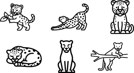 black line drawings of different cheetahs poses © Saidurra12