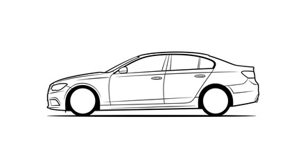 Fototapeta premium Line Art Illustration of a Modern Sedan Car, Side View, Minimalist Design