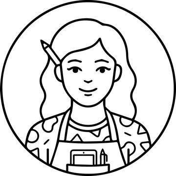 Creative female designer with pencil in hair line art avatar icon