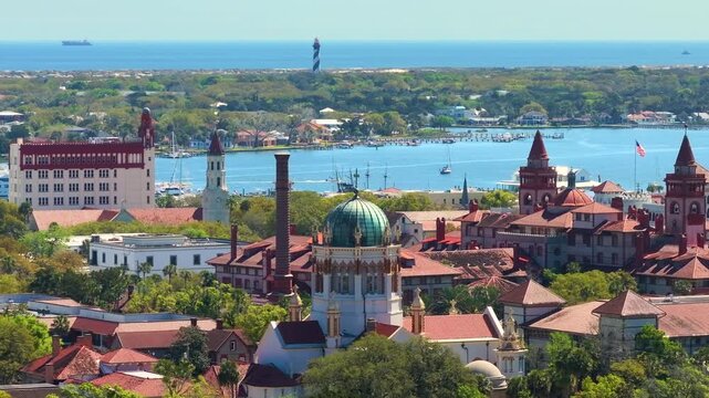 Old town America architecture. Aerial view of old church in St. Augustine city in Florida.