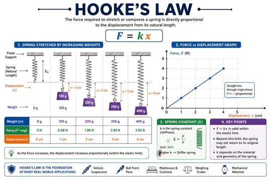 Physics Learning Chart Showing Hooke&rsquo;s Law with Hanging Weights