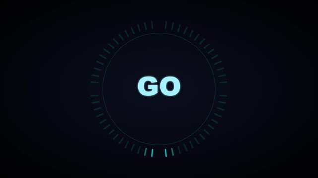 Digital countdown timer with go text overlay for sports and gaming intros animation