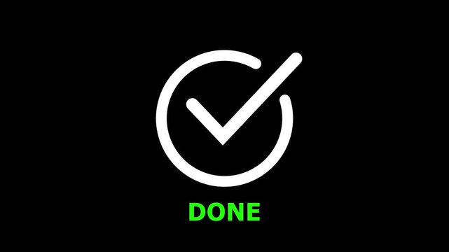 Animation of loading circle with check mark done in black background.