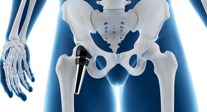 Human pelvis and hip replacement prosthetic implant
