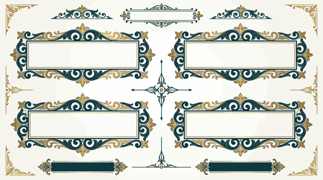 Ornate decorative borders and frames, vintage design elements, vector.