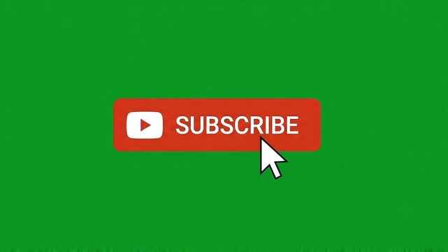 Animated subscribe button animation on green screen with mouse cursor clicking for social media content creation