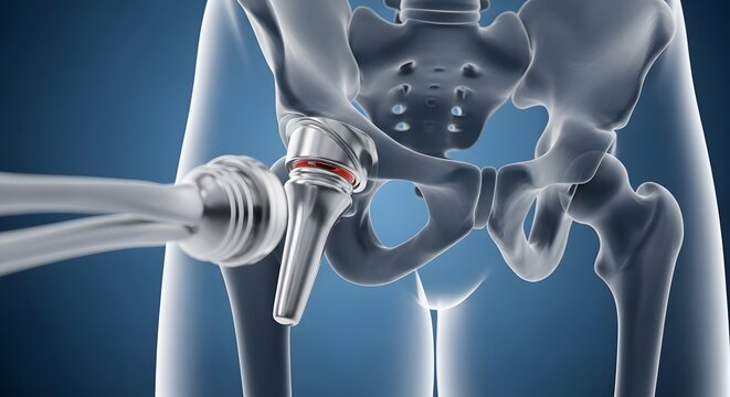 Hip replacement prosthesis being inserted into pelvic bone