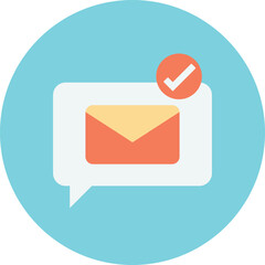 Fototapeta premium Email envelope icon with a check mark inside a speech bubble