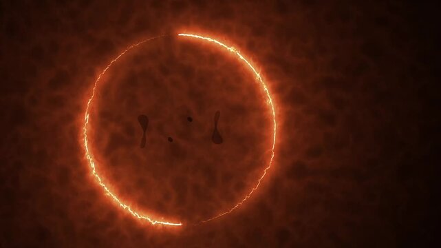 Glowing ring of fire animation with burning circle frame on dark background