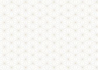 Fototapeta premium Japanese traditional Asanoha Kumiko pattern vector background. Elegant beige seamless line art ornament.Light brown Kumiko woodcraft background with Asanoha motif. 