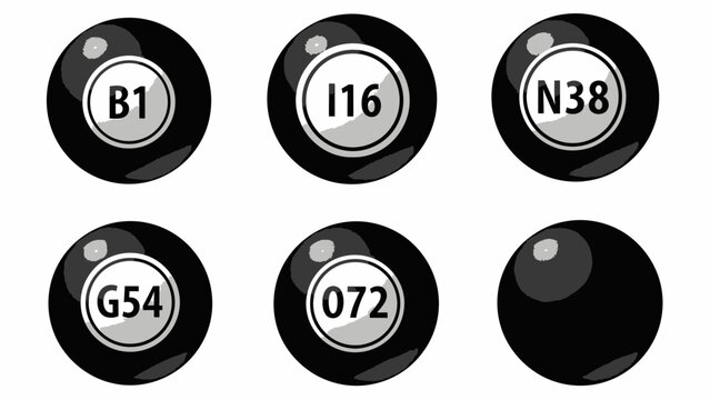 Black Bingo Balls with Letters and Numbers on White Background