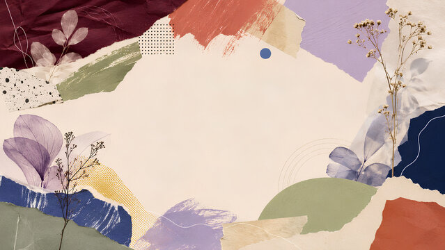 Plum and Cobalt Botanical Paper Collage
