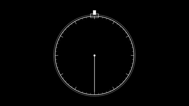 Minimalist digital clock timer animation with rotating hand on animation black background