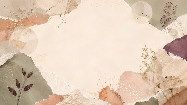 Sage and Terracotta Herbarium Paper Collage with Copy Space
