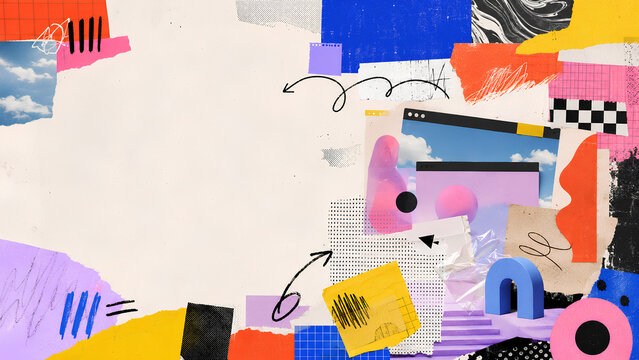 Creative Portal Collage with Cobalt Arch and Copy Space
