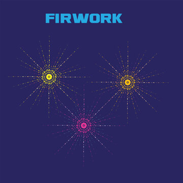 Firework explosions vector illustration with vibrant yellow and magenta hues