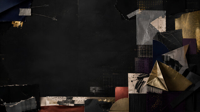 Black Gold Foil Collage with Architectural Texture