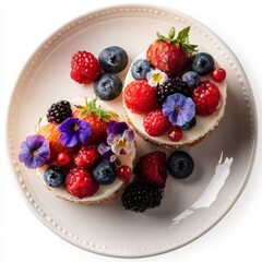 Obraz premium dessert plate with layered mini cheesecakes topped isolated on a white background