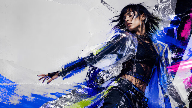 Cobalt Silver Festival Collage with Female Performer and Copy Space