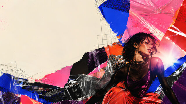 Fashion Festival Collage with Female Performer and Cream Copy Space