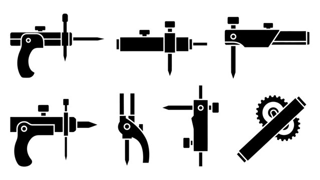 Black silhouette icons of a scriber tool, vector illustration, isolated on white background
